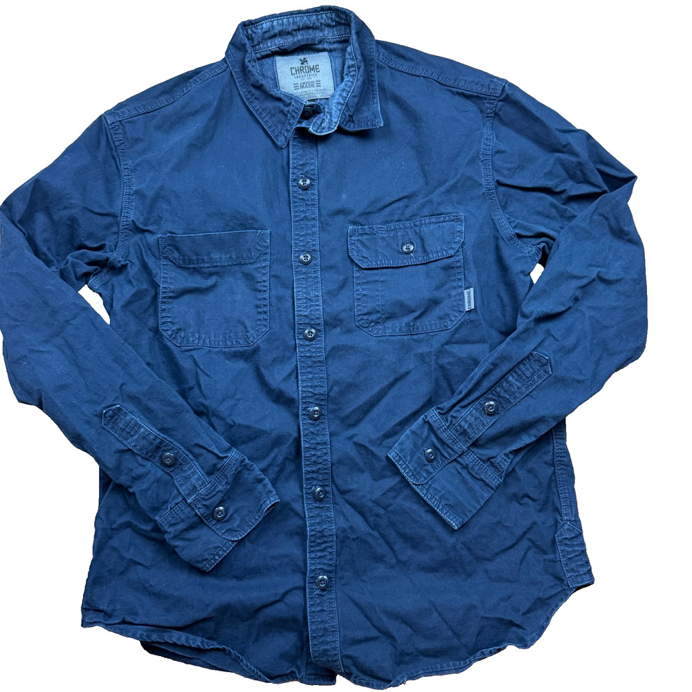 Mens Chrome Industuries Blue Button Down Work Casual Industrial Shirt Medium